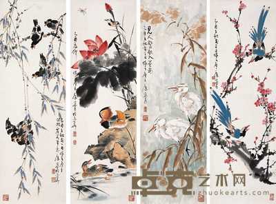 康宁 2005年作 花鸟 四屏 105×34.5cm×4